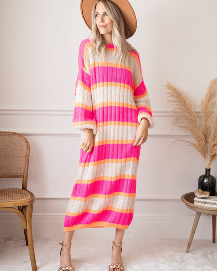 Happy Stripes Fuchsia/Cream - Sweater Dress