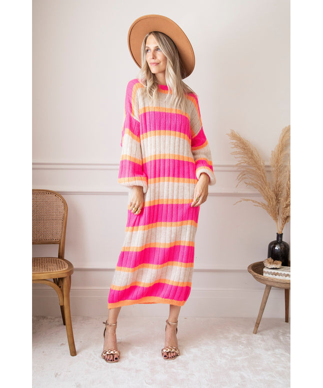 Happy Stripes Fuchsia/Cream - Sweater Dress