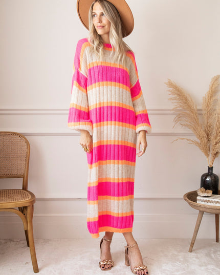 Happy Stripes Fuchsia/Cream - Sweater Dress