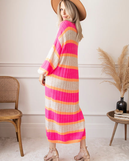 Happy Stripes Fuchsia/Cream - Sweater Dress