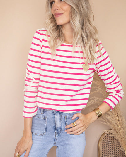 Beating Heart Stripes & Buttons Fuchsia - Longsleeve