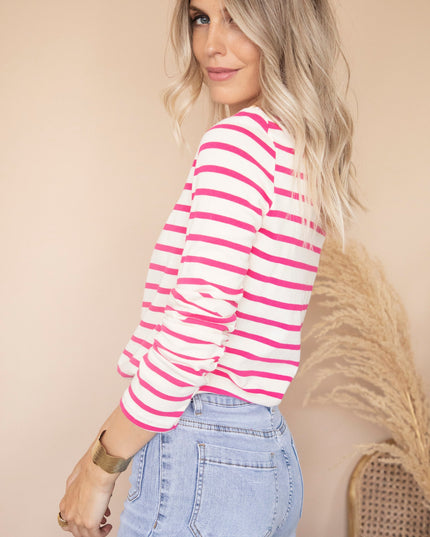 Beating Heart Stripes & Buttons Fuchsia - Longsleeve