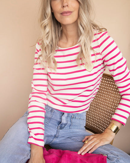 Beating Heart Stripes & Buttons Fuchsia - Longsleeve