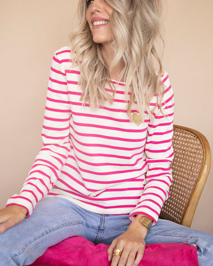 Beating Heart Stripes & Buttons Fuchsia - Longsleeve