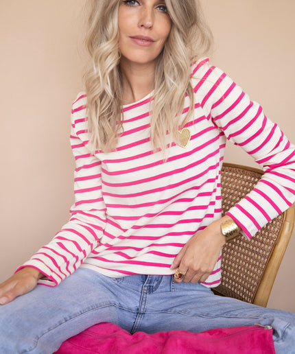 Beating Heart Stripes & Buttons Fuchsia - Longsleeve