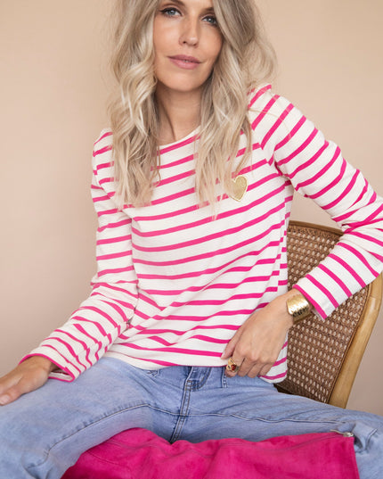 Beating Heart Stripes & Buttons Fuchsia - Longsleeve
