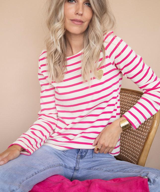 Beating Heart Stripes & Buttons Fuchsia - Longsleeve