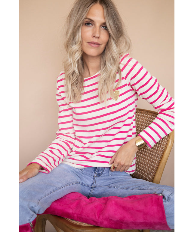 Beating Heart Stripes & Buttons Fuchsia - Longsleeve
