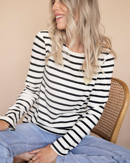 Beating Heart Stripes & Buttons Black - Longsleeve