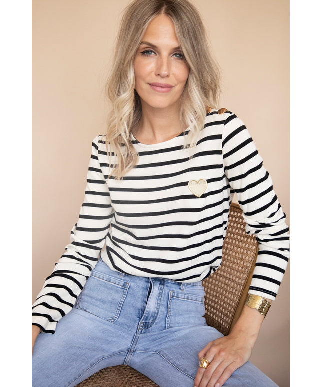 Beating Heart Stripes & Buttons Black - Longsleeve
