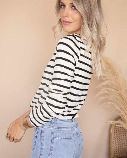 Beating Heart Stripes & Buttons Black - Longsleeve