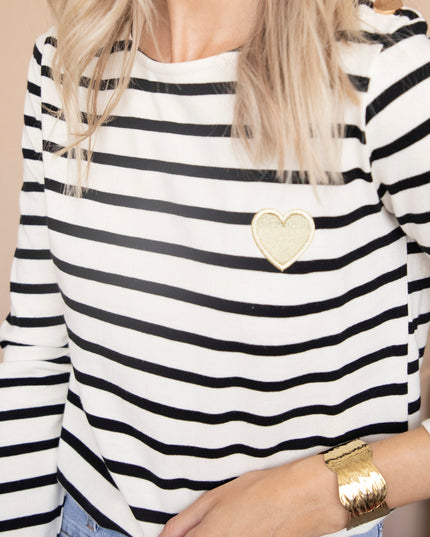 Beating Heart Stripes & Buttons Black - Longsleeve