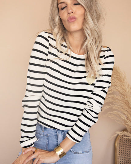 Beating Heart Stripes & Buttons Black - Longsleeve
