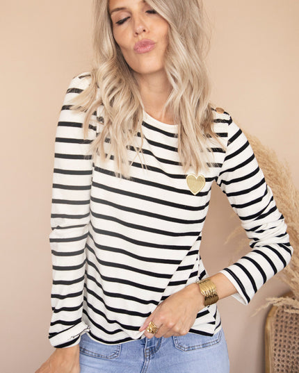 Beating Heart Stripes & Buttons Black - Longsleeve