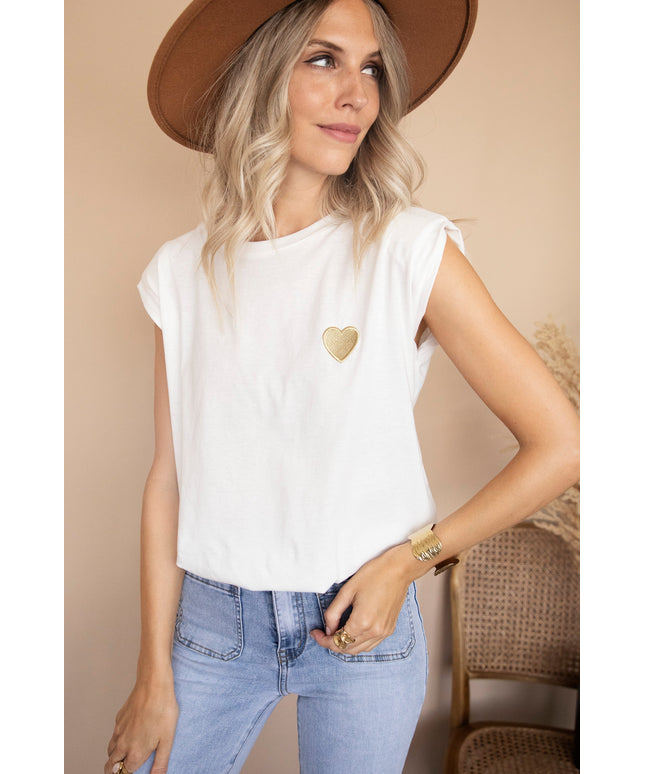 Beating Heart Epaulettes White - T-Shirt