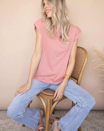 Beating Heart Epaulettes Old Pink - T-Shirt
