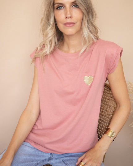 Beating Heart Epaulettes Old Pink - T-Shirt