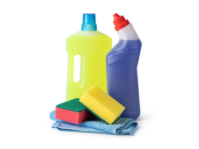 Large Bucket with cleaning bottles